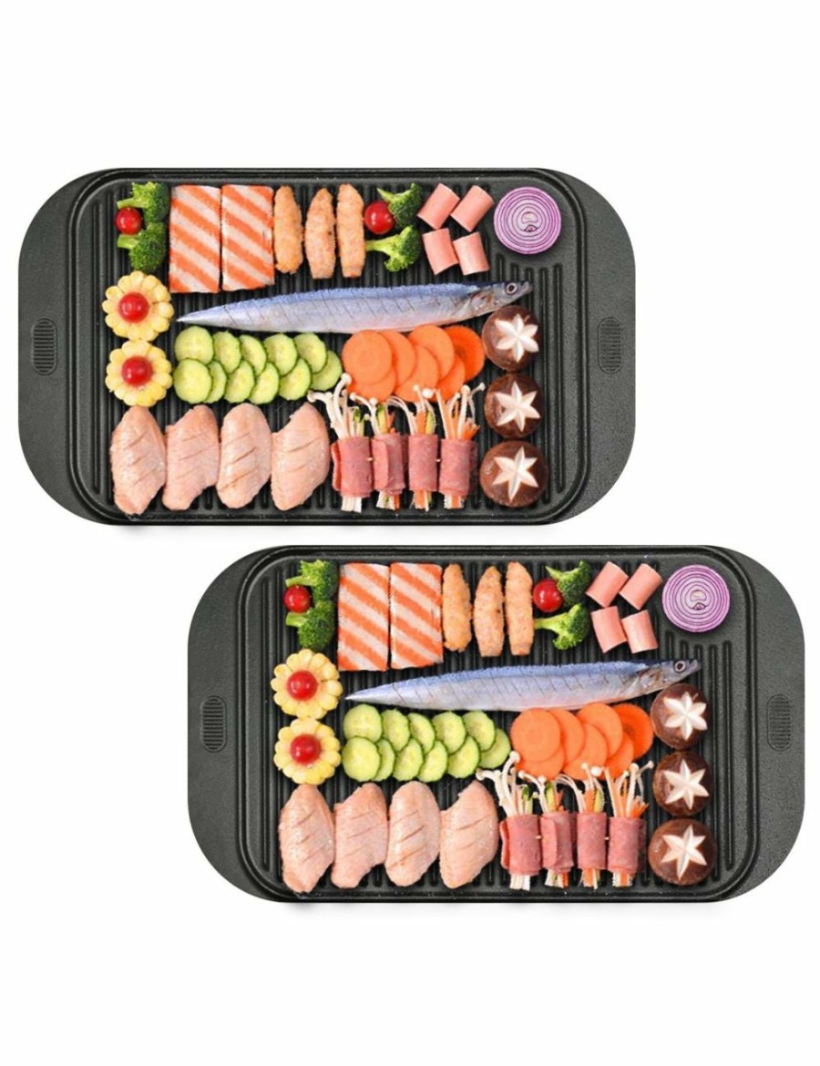 Home And Lifestyle Soga Cookware | Soga 47Cm Cast Iron Nonstick Hot Plate Grill Pan 2Pack