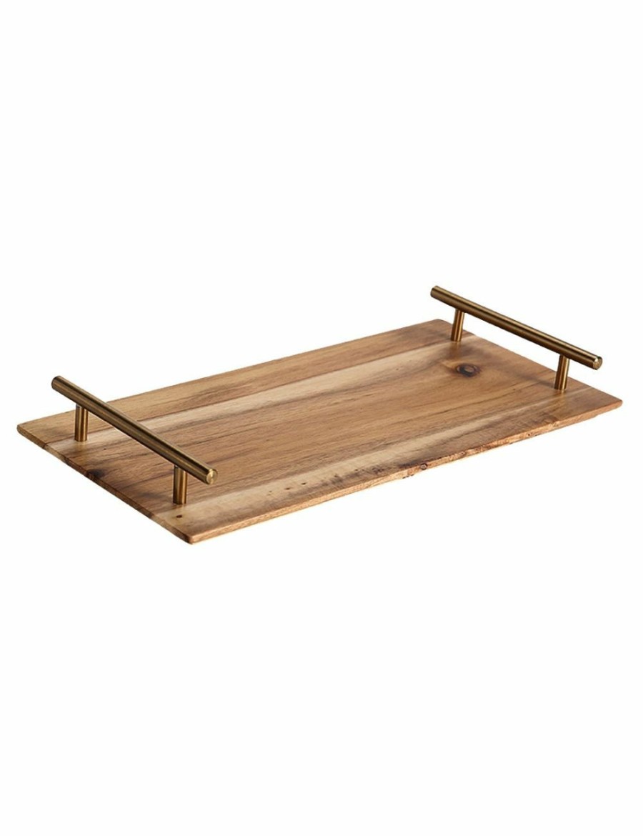 Home And Lifestyle Soga Serveware | Soga 39Cm Brown Rectangle Wooden Acacia Food Serving Tray Charcuterie Board Home Decor