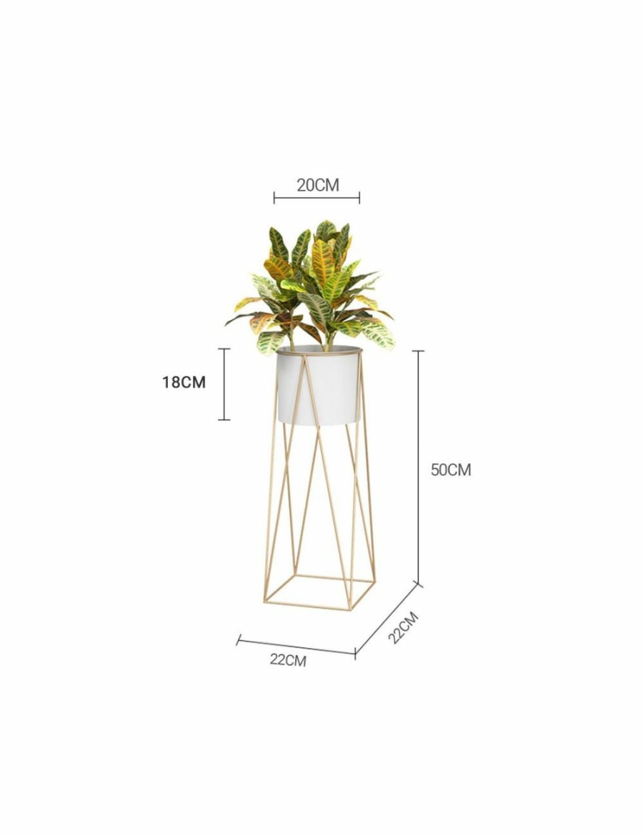 Home And Lifestyle Soga Pots & Planers | Soga 2X 50Cm Gold Metal Plant Stand With White Flower Pot Holder Corner Shelving Rack Indoor Display