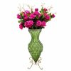 Home And Lifestyle Soga Artifical Plants | Soga 67Cm Green Glass Tall Floor Vase And 12Pcs Dark Pink Artificial Fake Flower Set