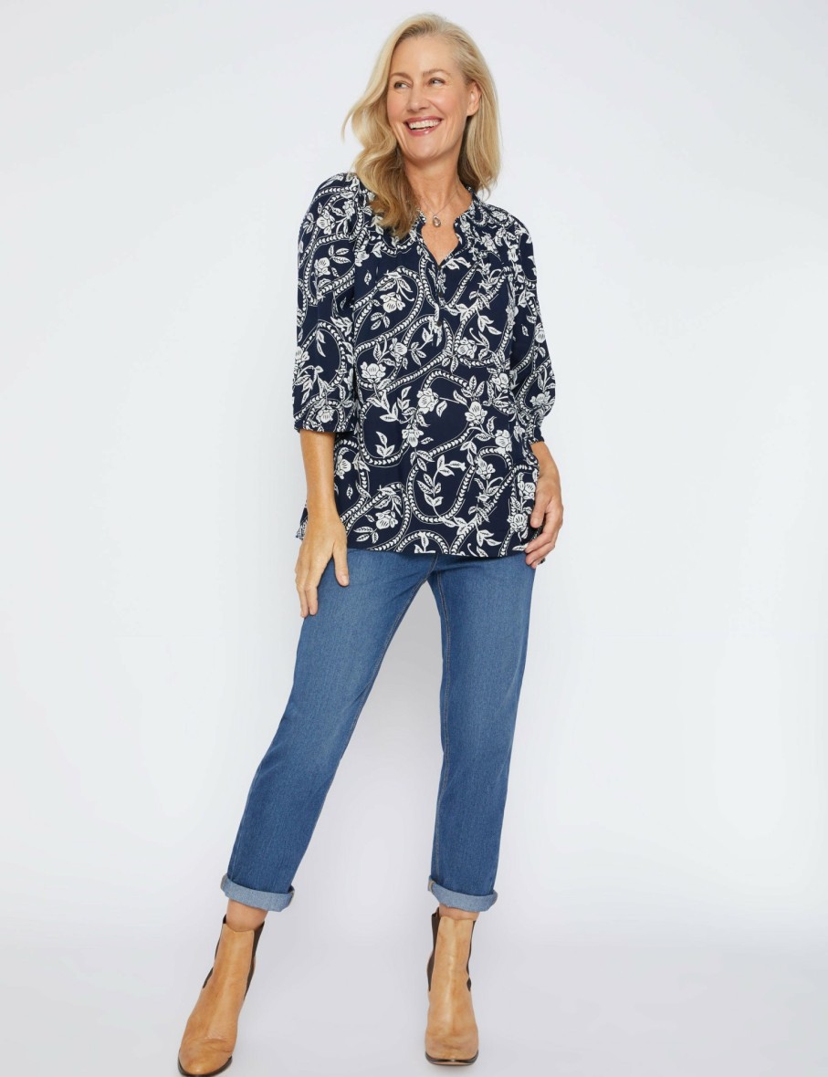 Women Millers 3/4 Sleeve Tops | Millers 3/4 Sleeve Half Placket Blouse