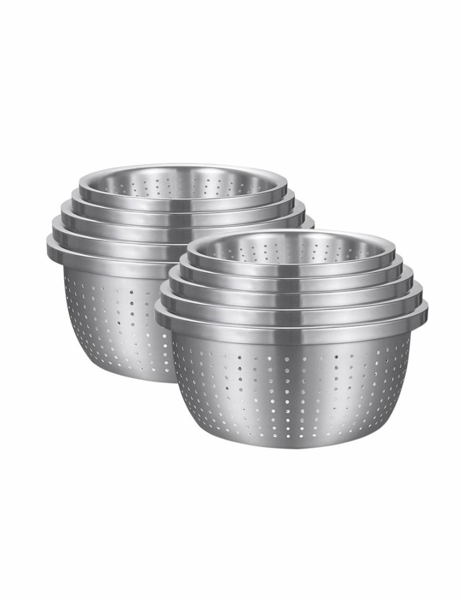 Home And Lifestyle Soga Kitchen & Laundry Fixtures | Soga 2X Stainless Steel Nesting Basin Colander Perforated Kitchen Sink Washing Bowl Metal Basket Strainer Set Of 5