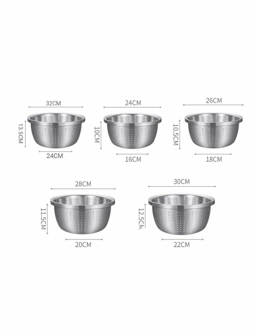 Home And Lifestyle Soga Kitchen & Laundry Fixtures | Soga 2X Stainless Steel Nesting Basin Colander Perforated Kitchen Sink Washing Bowl Metal Basket Strainer Set Of 5