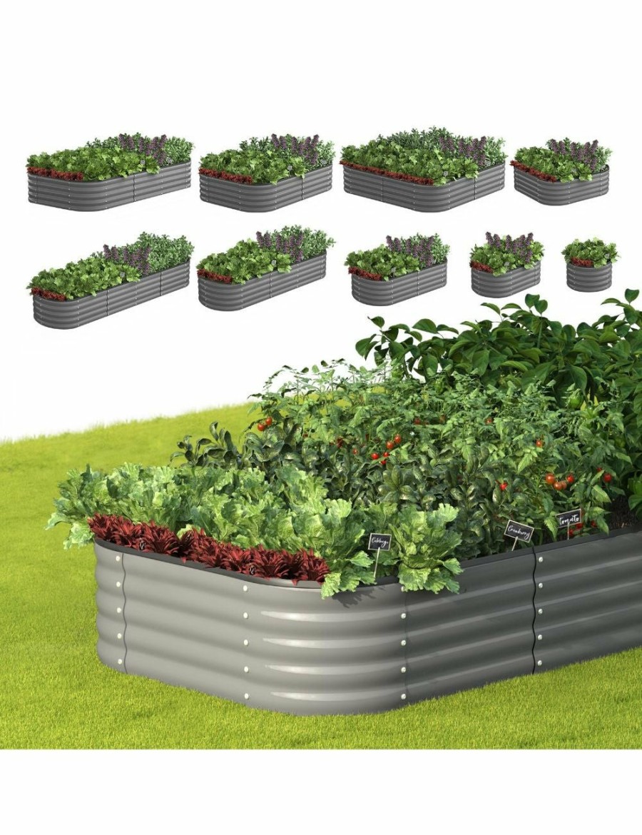 Home And Lifestyle Livsip Pots & Planers | Livsip 9-In-1 Raised Garden Bed Modular Kit Planter Oval Galvanised Steel 40Cm H