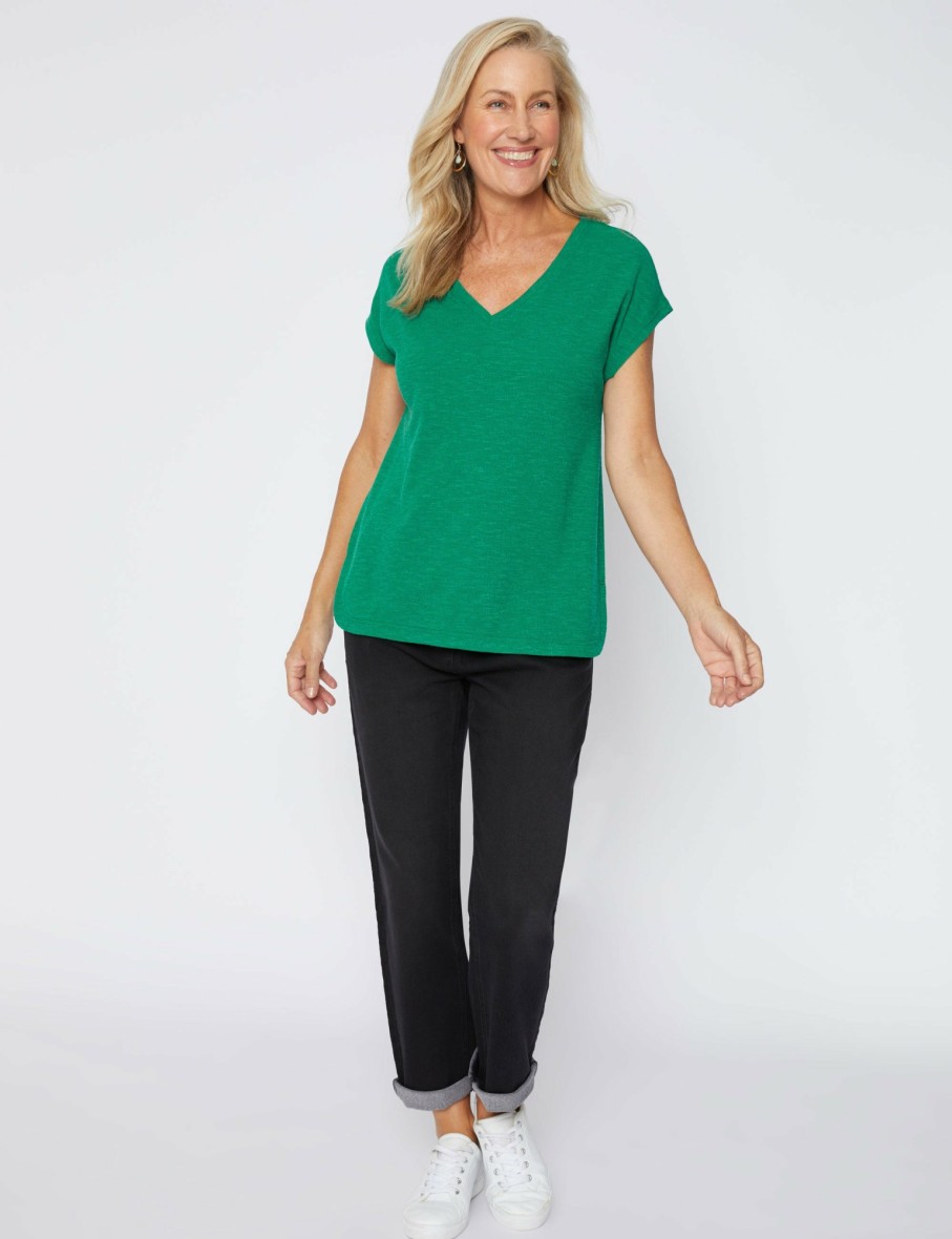 Women Millers Tees | Millers Extended Sleeve Textured V-Neck