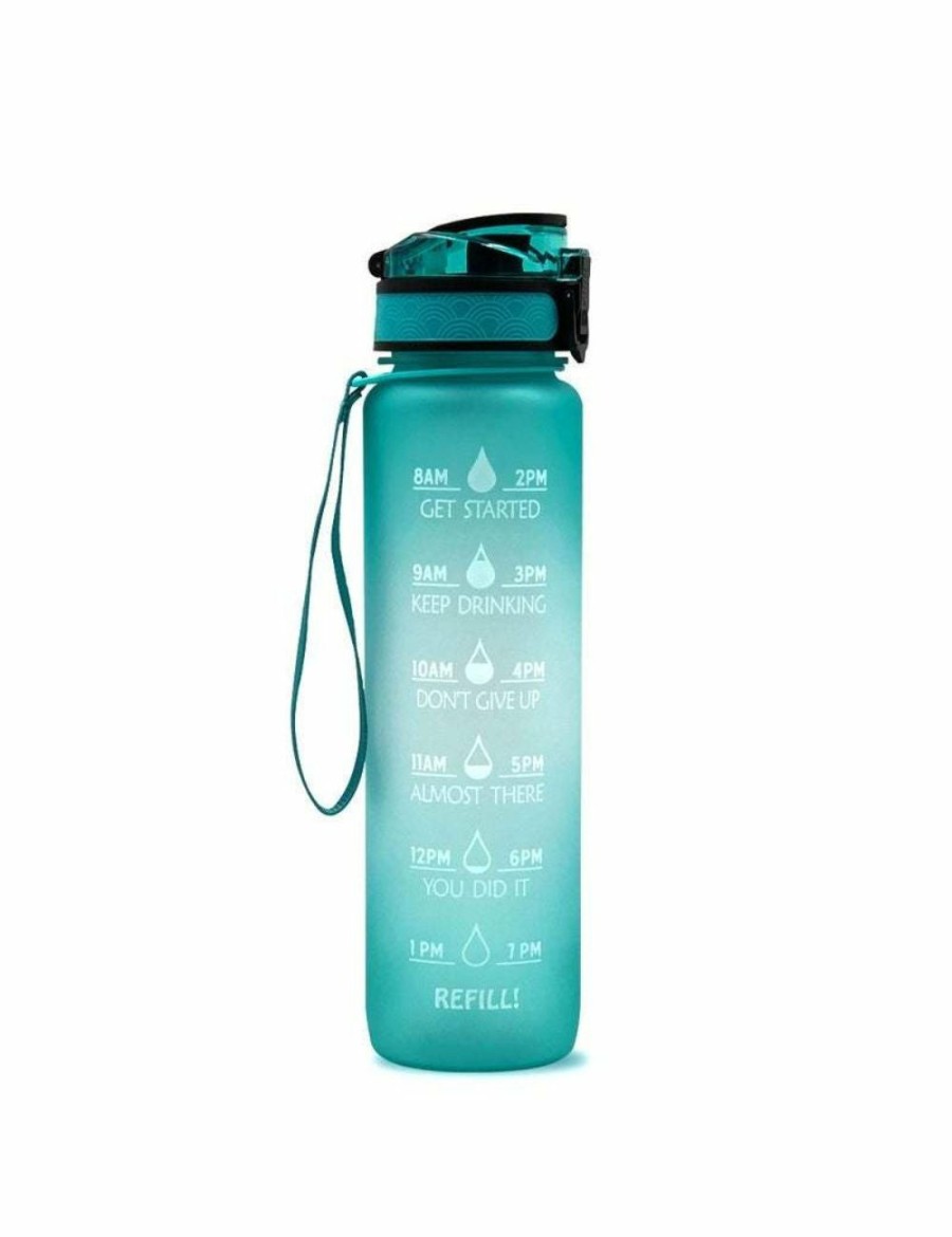 Home And Lifestyle HOD Health & Home Reusable Items | Drink Bottles 1L Leakproof Drinking Water Bottle Outdoor Bpa Free With Time Marker Sport Bottle - Green