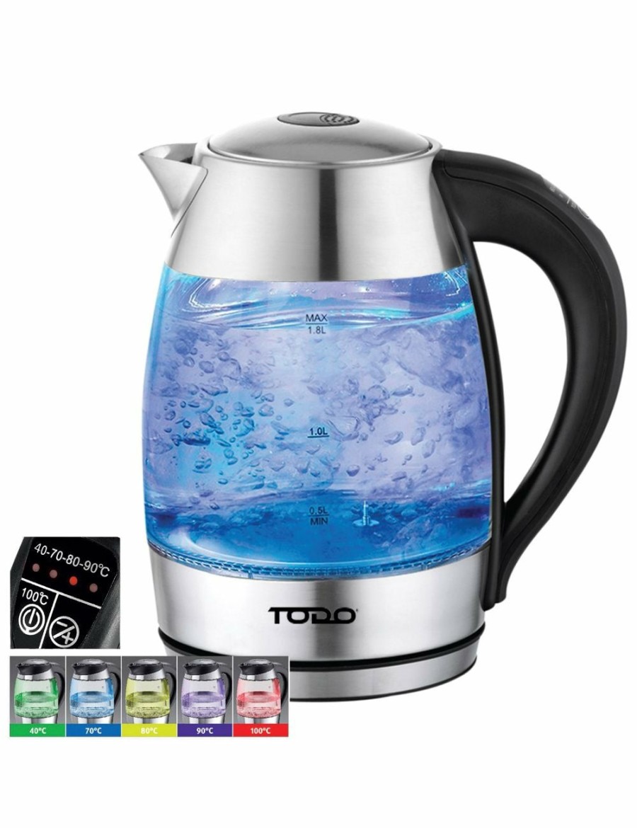 Home And Lifestyle TODO Jugs & Carafes | Todo 1.7L Glass Cordless Kettle Keep Warm Electric Dual Wall Led Water Jug - Stainless Steel