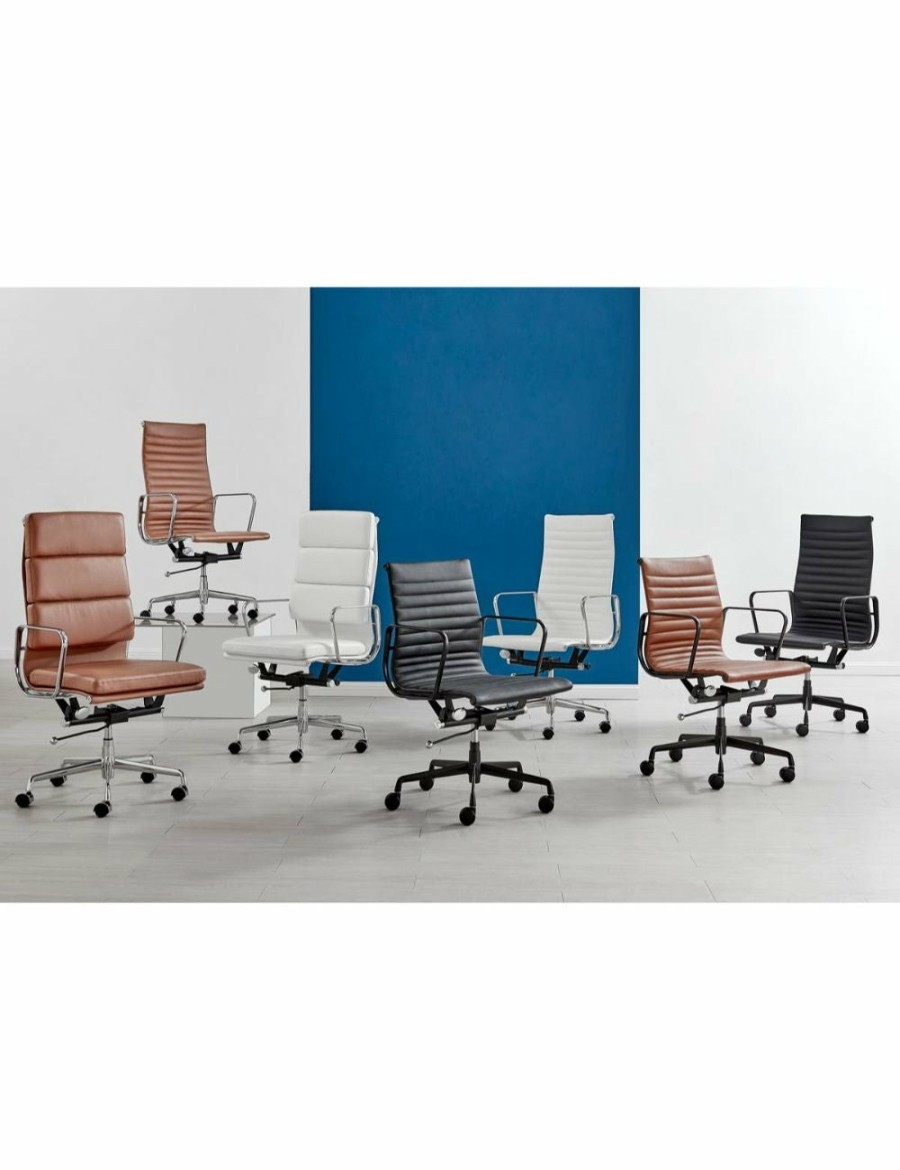 Home And Lifestyle NNEKGE Office Chairs | Nnekge Replica Eames Group Standard Aluminium Padded High Back Office Chair (White Leather)