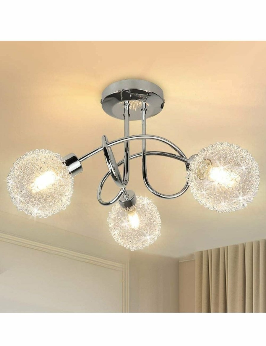 Home And Lifestyle VIKUS Shades & Fixtures | Modern 3-Light Semi Flush Mount Ceiling Light Fixture, Globe Ceiling Lamp, Elegant Chandelier For Bedroom, Kitchen, Hallway, Dining Room Lighting, G9 Base