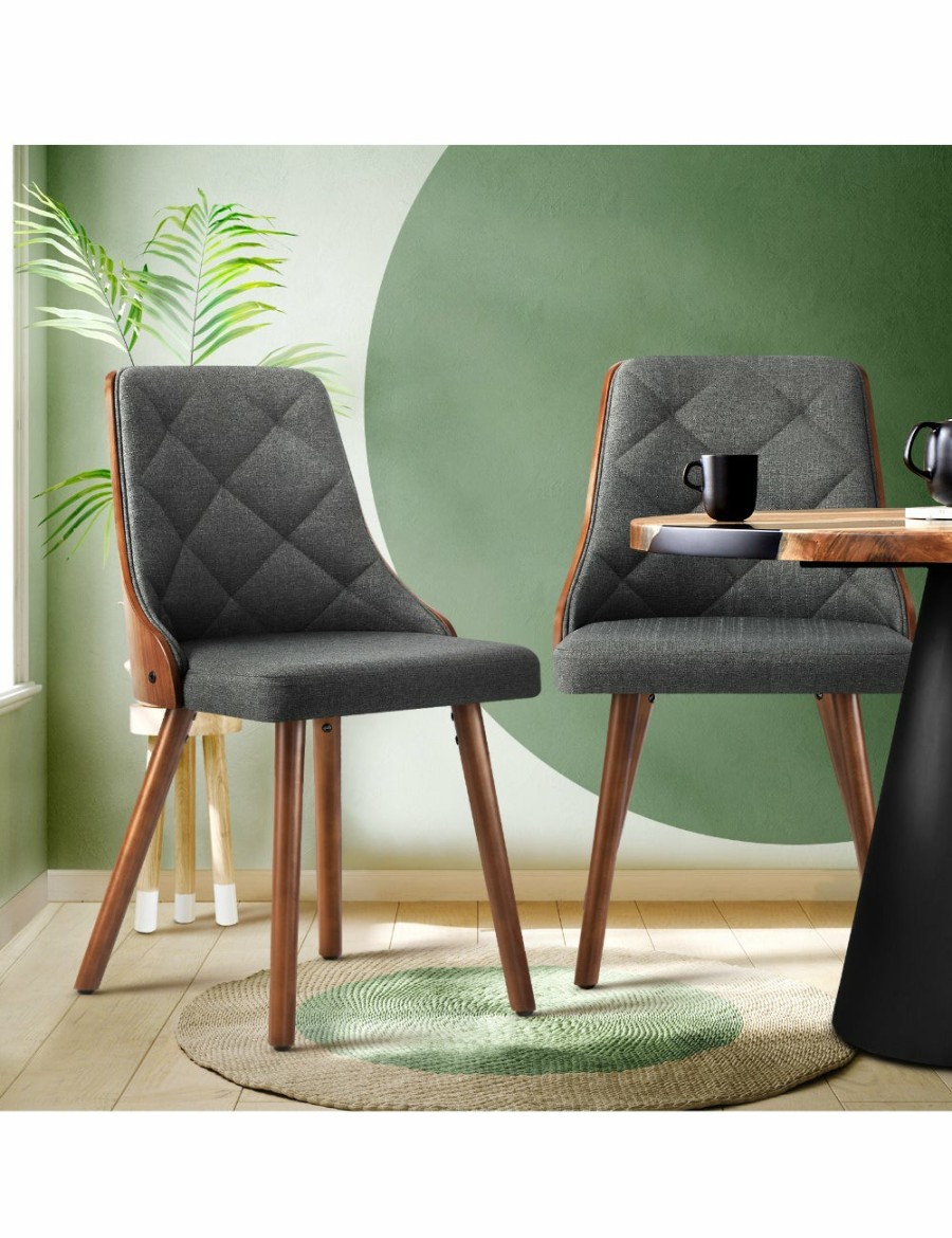 Home And Lifestyle Oikiture Chairs | Oikiture Dining Chairs Wooden Chair Kitchen Cafe Faux Linen Fabric Padded Seatx2