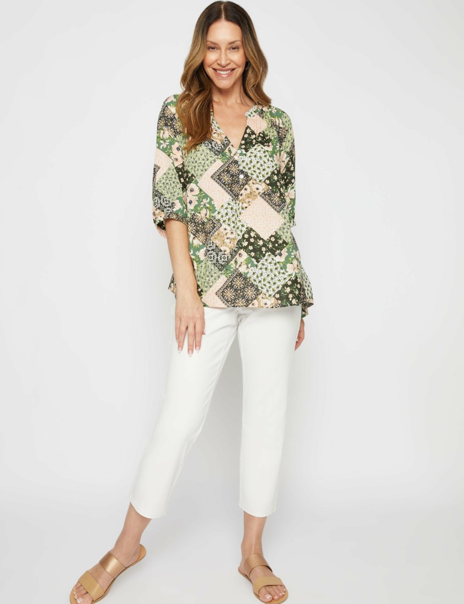 Women Millers Shirts & Blouses | Millers Elbow Sleeve Half Placket Blouse