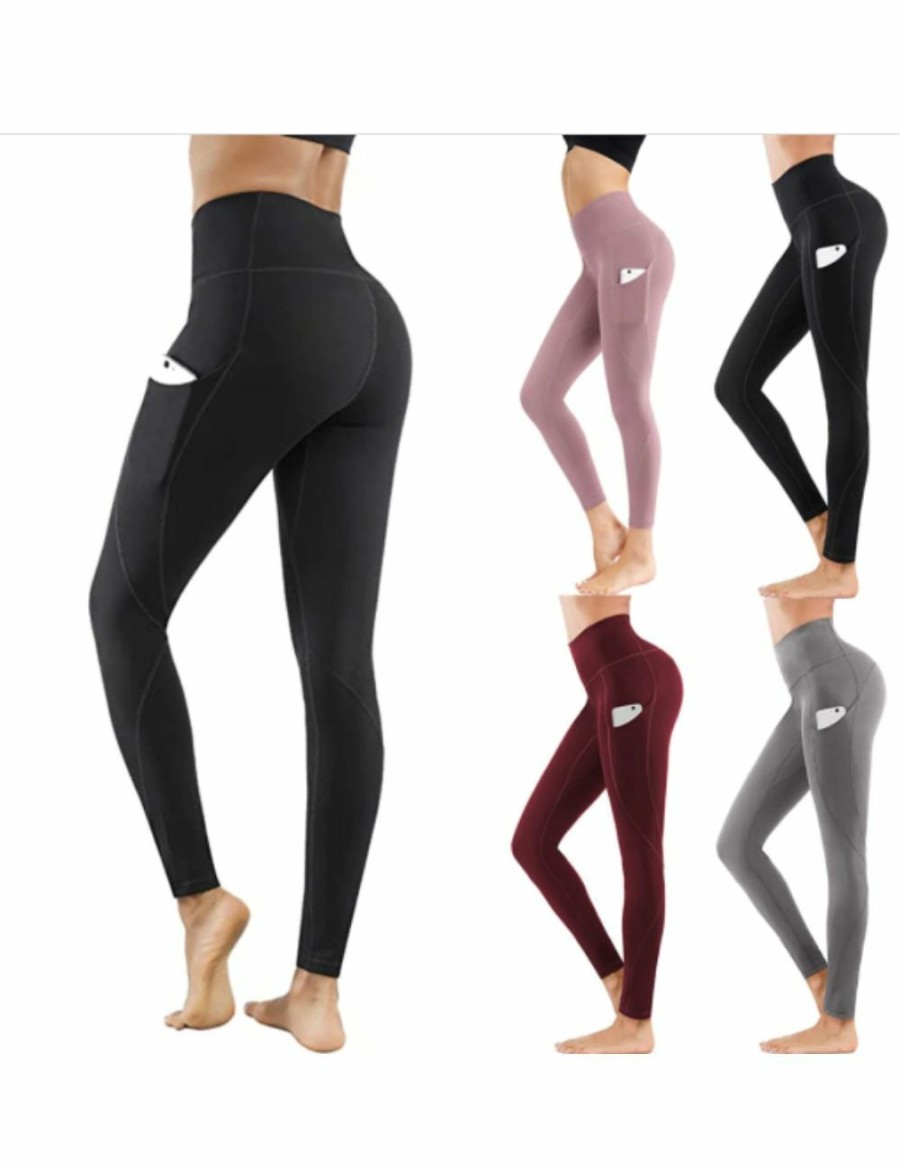 Women HOD Health & Home Active Bottoms | Women'S Gym Tights & Leggings High Waist Leggings With Side Pocket Yoga Fitness Slim Pants