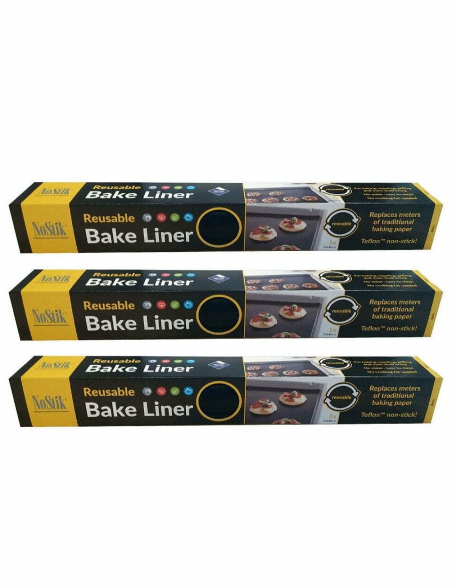 Home And Lifestyle NOSTIK Bakeware | 3X Nostik Large Reusable 40Cm Bake Liner Non-Stick Rectangle Baking Mat/Pad Blk