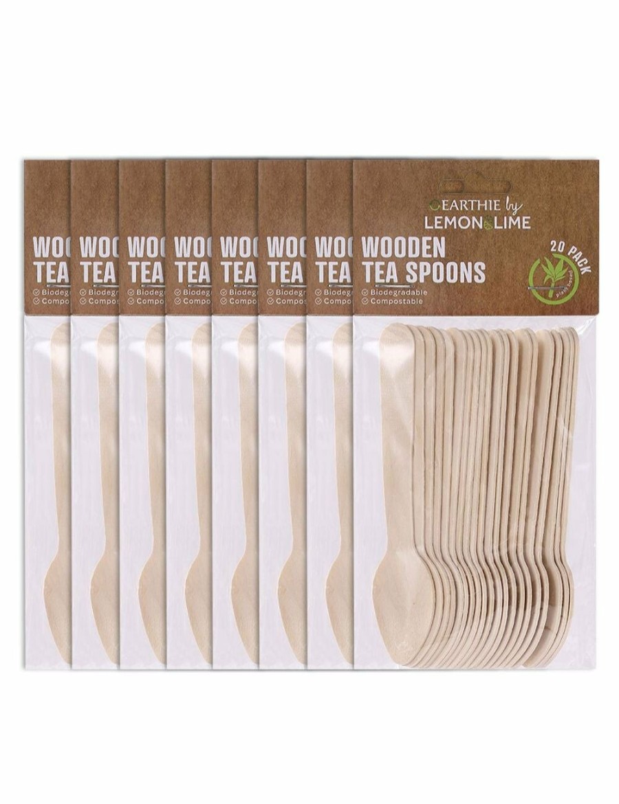 Home And Lifestyle LEMON AND LIME Cutlery | 160Pc Lemon & Lime Eco 11Cm Disposable Dinner Wooden Tea Spoons Cutlery Catering