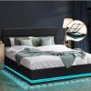 Home And Lifestyle Oikiture Beds | Oikiture Rgb Led Bed Frame Double Size Gas Lift Base With Storage Black Leather