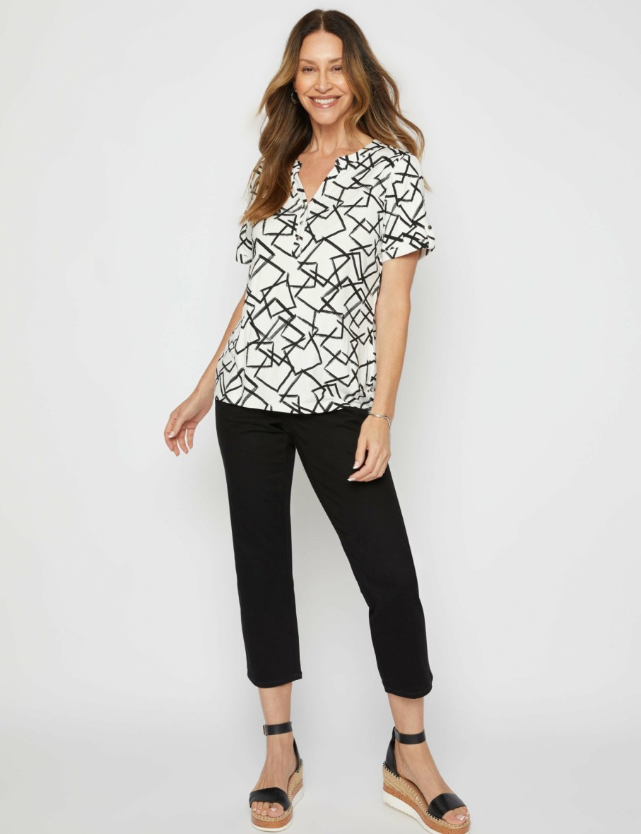 Women Millers Tees | Millers Extended Sleeve Half Placket Top With Sleeve Tab