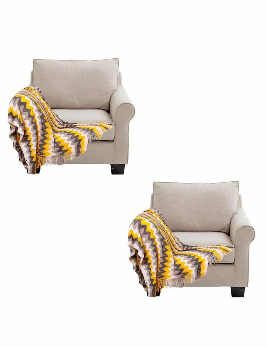 Home And Lifestyle Soga Blankets | Soga 2X 220Cm Yellow Zigzag Striped Throw Blanket Acrylic Wave Knitted Fringed Woven Cover Couch Bed Sofa Home Decor