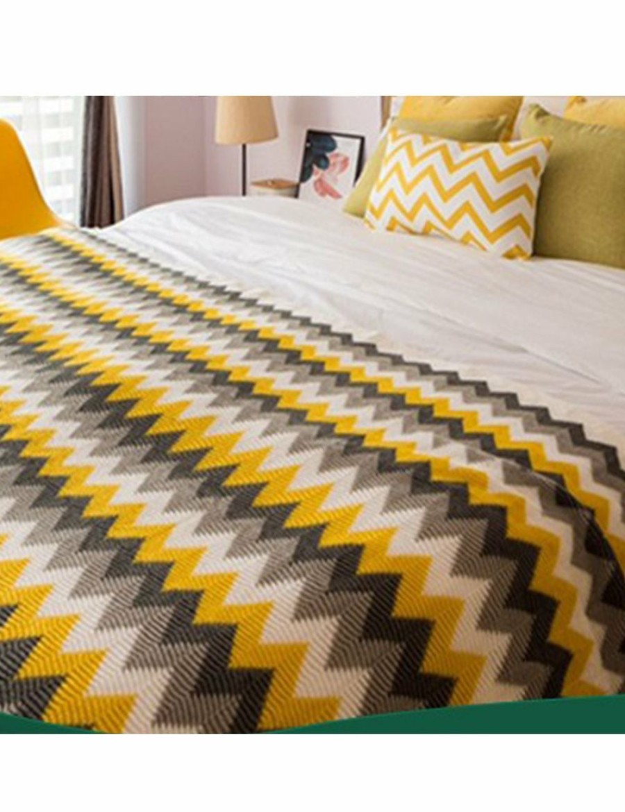 Home And Lifestyle Soga Blankets | Soga 2X 220Cm Yellow Zigzag Striped Throw Blanket Acrylic Wave Knitted Fringed Woven Cover Couch Bed Sofa Home Decor