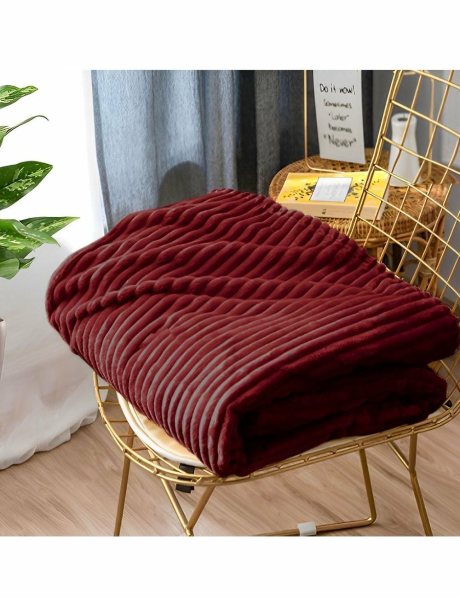 Home And Lifestyle Soga Blankets | Soga 2X Burgundy Throw Blanket Warm Cozy Striped Pattern Thin Flannel Coverlet Fleece Bed Sofa Comforter