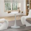 Home And Lifestyle Oikiture Tables | Oikiture 90Cm Dining Table Kitchen Swivel Marble Tulip Round Metal Leg White