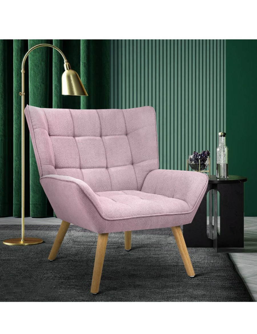 Home And Lifestyle Oikiture Armchairs & Sofas | Oikiture Armchair Accent Chairs Sofa Lounge Fabric Upholstered Tub Chair Pink