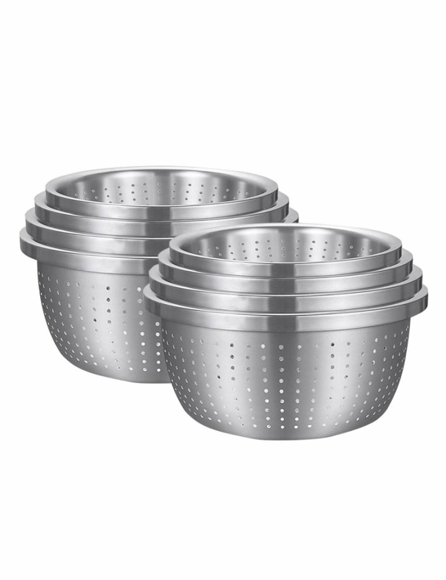 Home And Lifestyle Soga Kitchen & Laundry Fixtures | Soga 2X Stainless Steel Nesting Basin Colander Perforated Kitchen Sink Washing Bowl Metal Basket Strainer Set Of 4