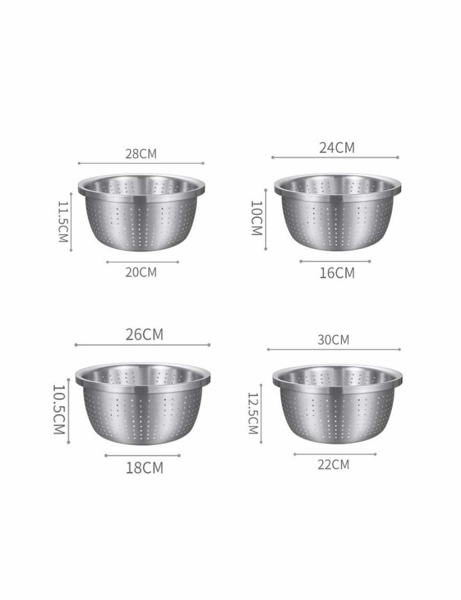 Home And Lifestyle Soga Kitchen & Laundry Fixtures | Soga 2X Stainless Steel Nesting Basin Colander Perforated Kitchen Sink Washing Bowl Metal Basket Strainer Set Of 4