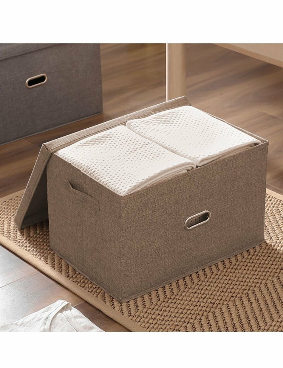 Home And Lifestyle Soga Clothes Airers & Baskets | Soga 2X Coffee Medium Foldable Canvas Storage Box Cube Clothes Basket Organiser Home Decorative Box