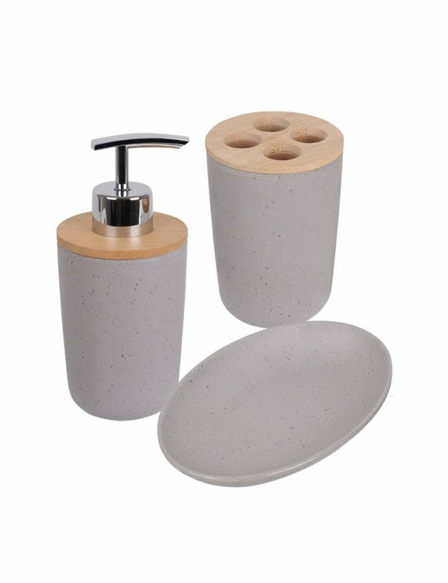 Home And Lifestyle ECO BASICS Bathroom Accessories | Eco Basics 3-In-1 Vanity Bathroom Set Toothbrush/Soap Holder Dispenser Tray Grey