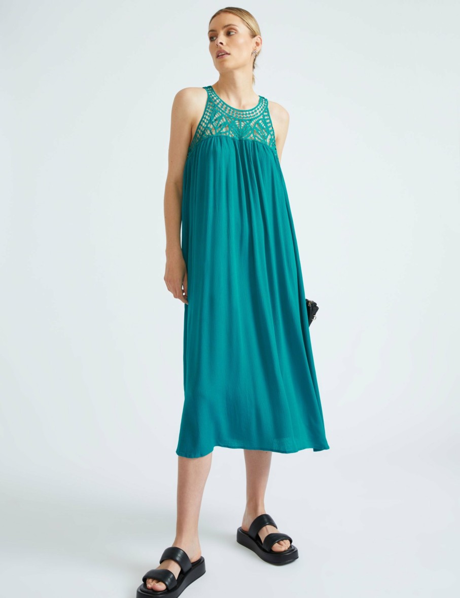 Women Katies Sleeveless Dresses | Katies Sleeveless Crochet Lace Trim Maxi Dress