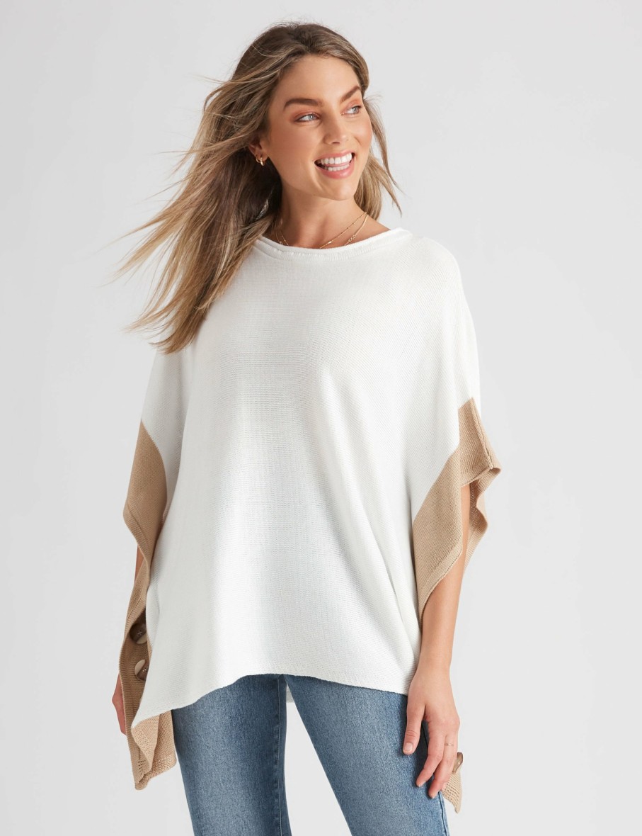 Women Rockmans Wraps & Ponchos | Rockmans Elbow Sleeve True Knitwear Poncho Buttons