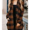 Women Fashion Boutique Coats | Brown Turn-Down Collar Plaid Shirt Coat