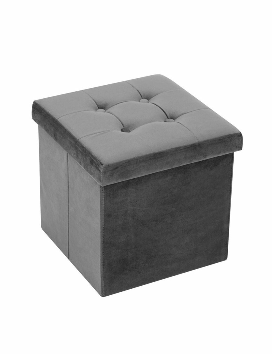 Home And Lifestyle BOXSWEDEN Ottomans & Footstools | Box Sweden 38X36Cm Ottoman Storage Cube Faux Velvet Home Organiser/Stool Grey