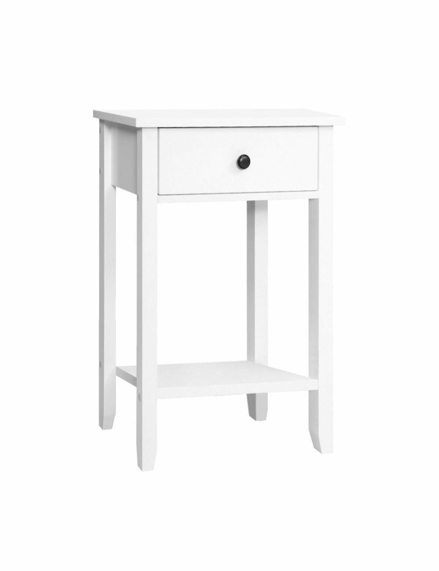 Home And Lifestyle HOD Health & Home Bedside Tables | Bedside Tables Drawer Side Nightstand White Storage Cabinet Shelf - One Size