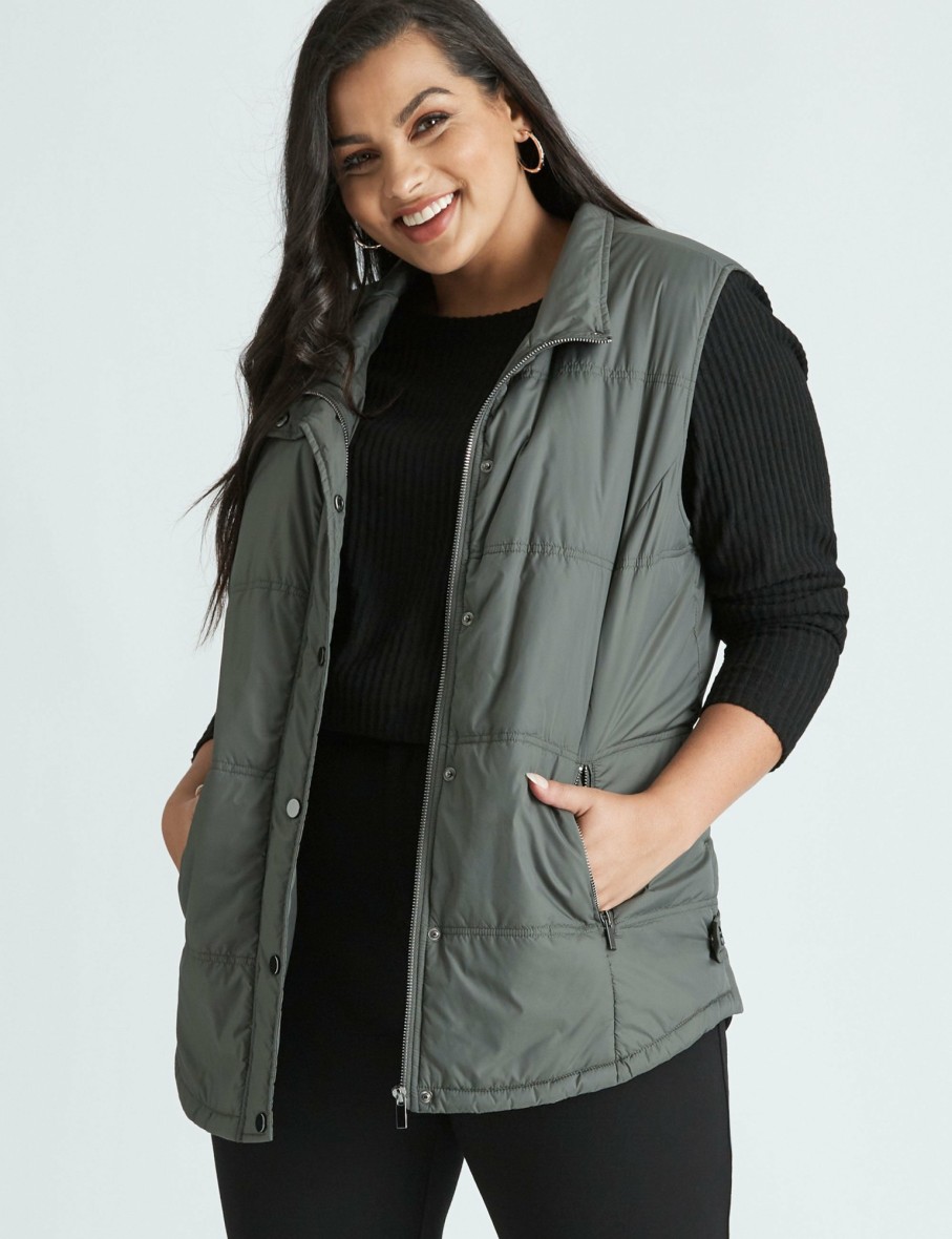 Women Beme Puffers | Beme Curved Hem Hooded Gilet