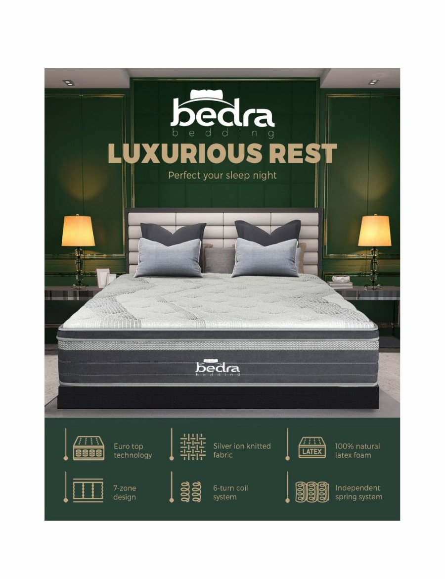 Home And Lifestyle Bedra Bedding Mattresses | Bedra Queen Mattress Breathable Spring Euro Top Natural Latex Foam 36Cm 7 Zone