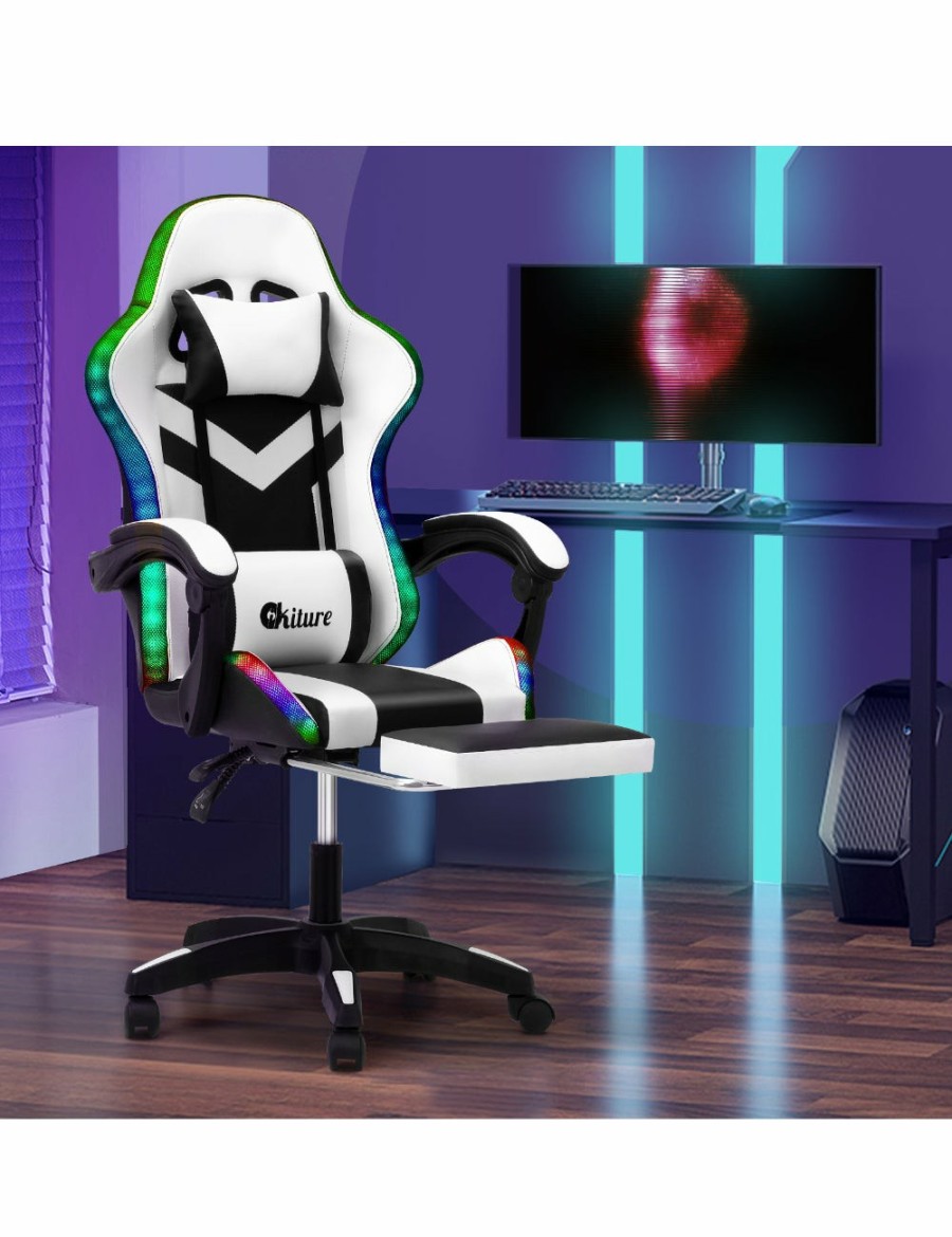 Home And Lifestyle Oikiture Office Chairs | Oikiture Gaming Office Chair Massage Racing Rgb Led Recliner Computer Footrest