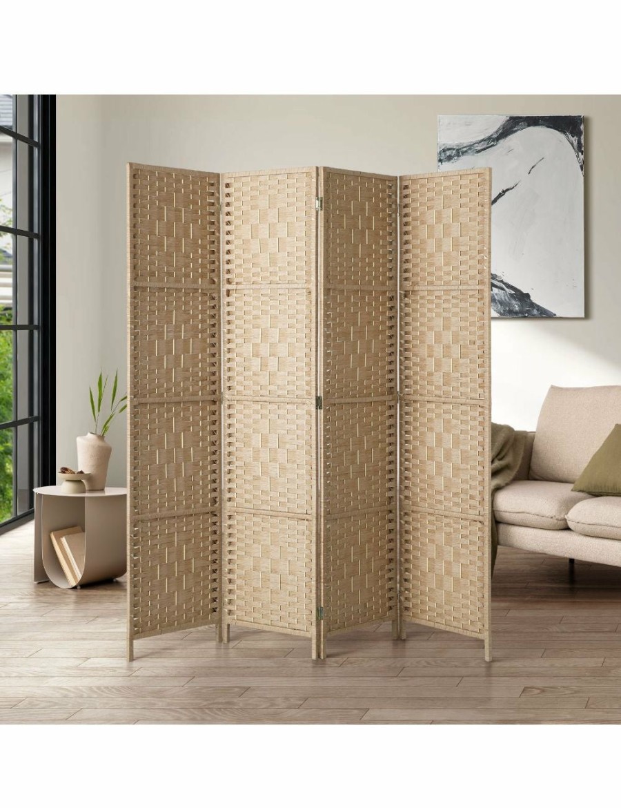 Home And Lifestyle Oikiture Room Dividers | Oikiture 4 Panel Room Divider Privacy Screen Dividers Woven Wood Fold Stand