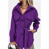 Women Azura Exchange Coats | Azura Exchange Purple Lapel Button-Down Coat With Chest Pockets