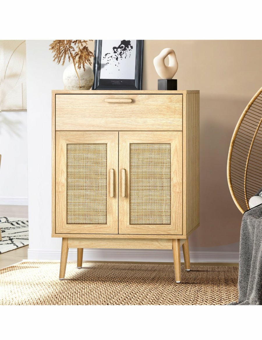 Home And Lifestyle Oikiture Storage | Oikiture Sideboard Cabinet Buffet Rattan Furniture Cupboard Hallway Table Wood