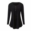 Women ICB Tunics | Long Sleeve Tunic Tops With Button Placket - Black - S