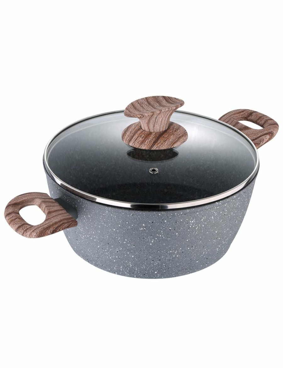 Home And Lifestyle BERGNER Cookware | Bergner Granito 28Cm Aluminium Casserole Non-Stick W/ Glass Lid Stew Pot Grey