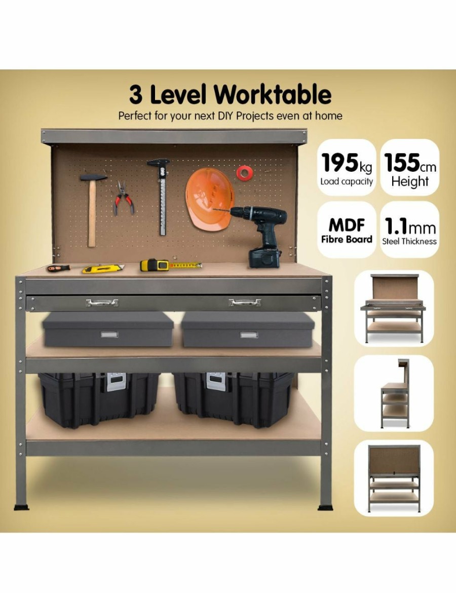 Home And Lifestyle NNEDPE Storage | Nnedpe 3-Layered Work Bench Garage Storage Table Tool Shop Shelf Silver