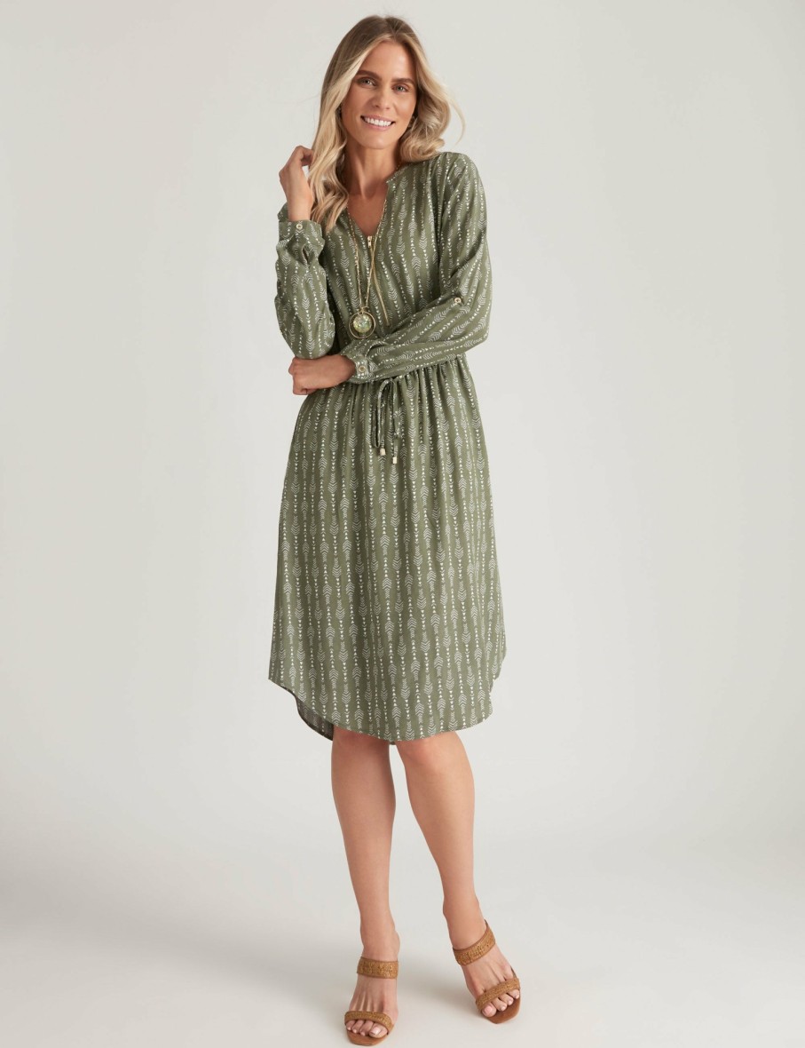 Women Millers Sleeved Dresses | Millers 3/4 Sleeve Zip Detail Rayon Midi Dress