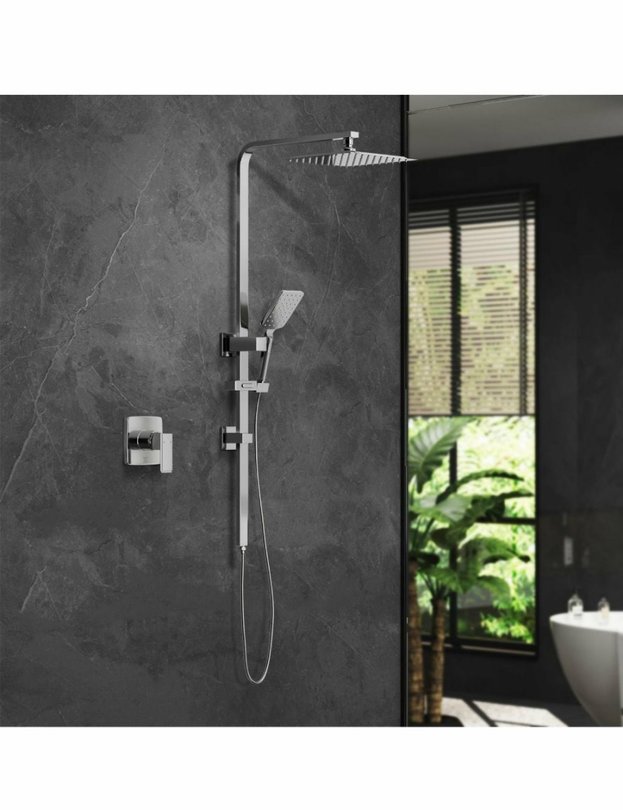 Home And Lifestyle Welba Bathroom Fixtures | Welba 250Mm Rain Shower Head Set Square Handheld With Shower Mixer Tap Black