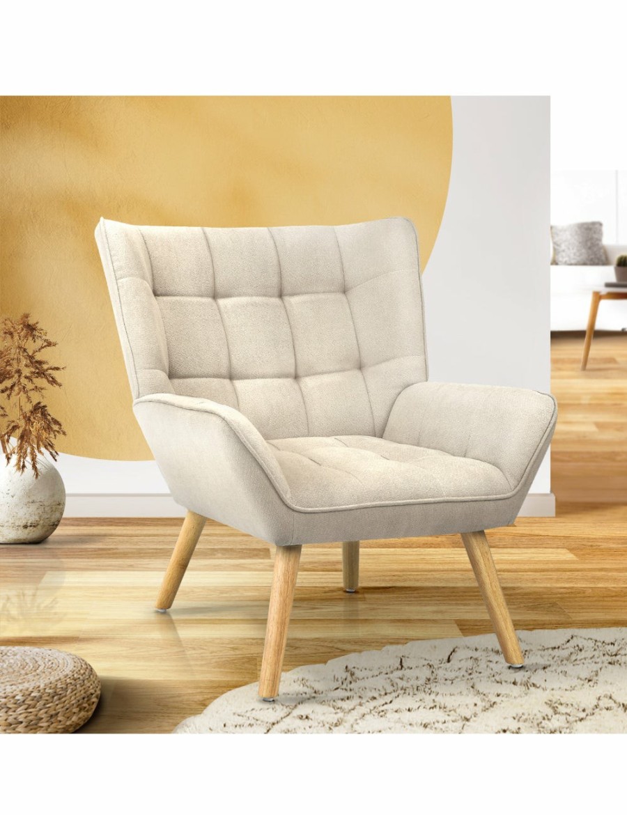 Home And Lifestyle Oikiture Armchairs & Sofas | Oikiture Armchair Accent Chairs Sofa Lounge Fabric Upholstered Tub Chair Beige