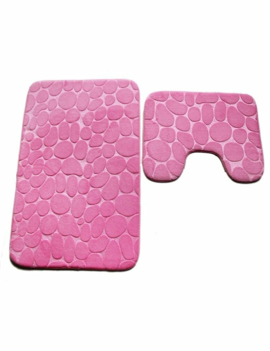 Home And Lifestyle HOD Health & Home Bath Mats | Pebbles Bath Mat Set Bathroom Square Shaped And U-Shaped Non-Slip Floor Mats - Pink