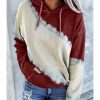 Women Fashion Boutique Active Jackets | Wine Hooded Tie Dye Print Pocket Casual Sweatshirt