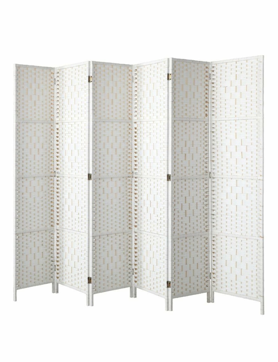 Home And Lifestyle Oikiture Room Dividers | Oikiture 6 Panel Room Divider Screen Privacy Dividers Woven Wood Folding White