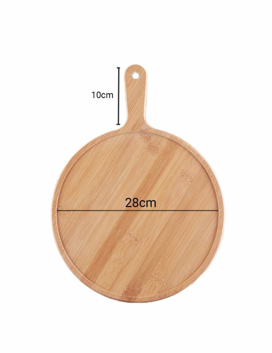 Home And Lifestyle Soga Serveware | Soga 2X 11 Inch Blonde Round Premium Wooden Serving Tray Board Paddle With Handle Home Decor